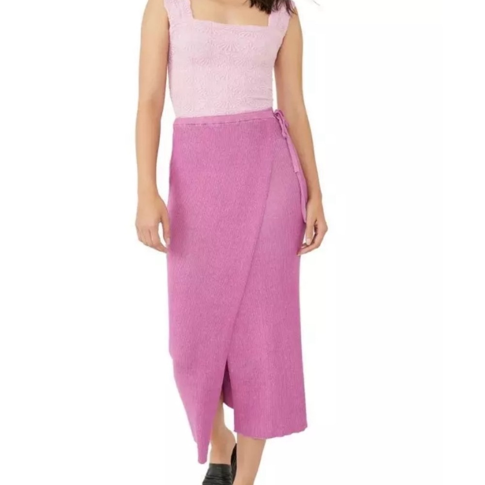 Free People Borderline Knit Wrap Midi Skirt in Orchid Combo Size L